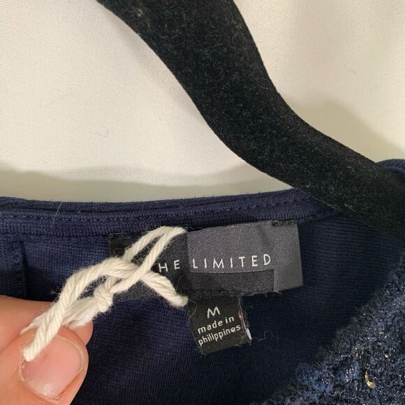 The Limited Blouse Women's Medium Blue Sequin Short Sleeve Round Neck Pullover - Picture 2 of 7